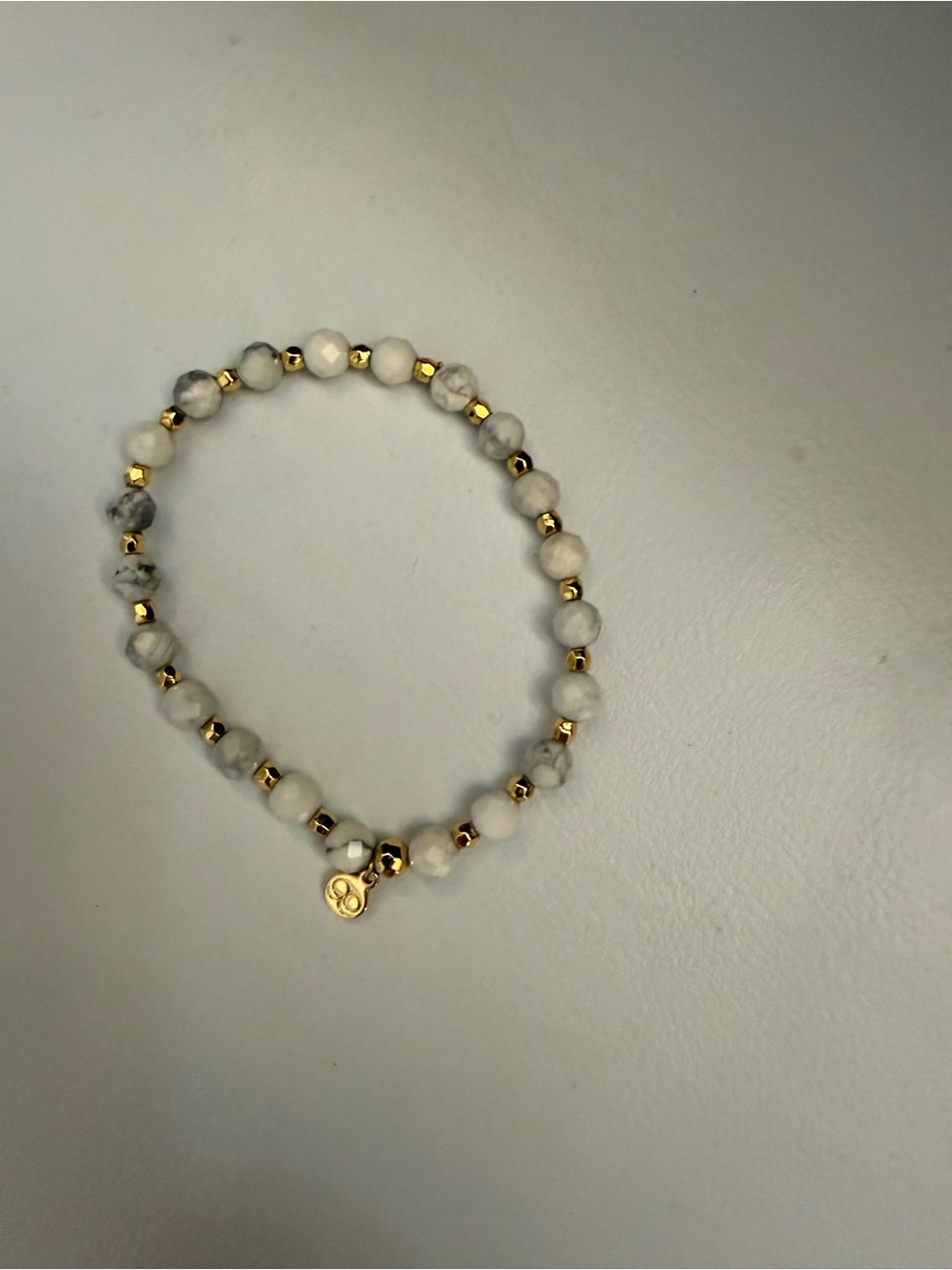 Gorjana White Marbled Bead Bracelet with Gold Accents